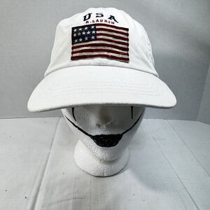VTG Polo Ralph Lauren Baseball Cap White USA Flag Dad Hat Back Strap Embroidery